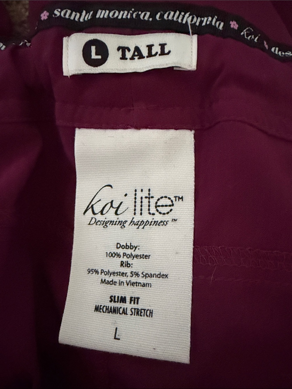 Koi lite sz large tall slim fit, scrub pants